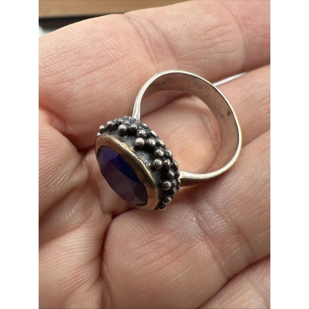 Stunning Blue Lapis Lazuli Caviar Cable 925 Silver & 14K Gold SZ 5.75 6.69 Gram